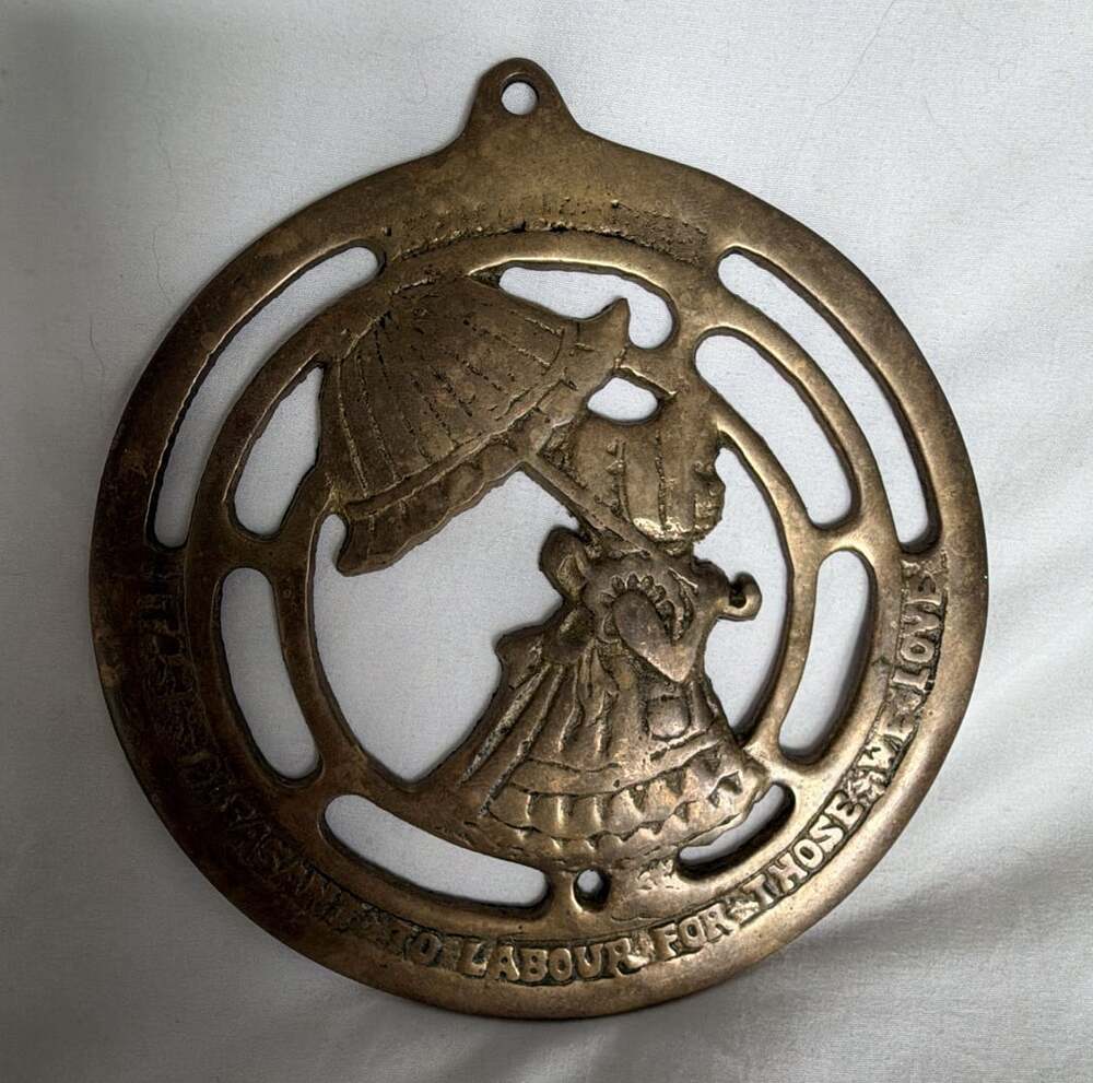 Vintage Solid Brass Wall Plaque Trivet It's Pleasant to Labour For Those We Love
